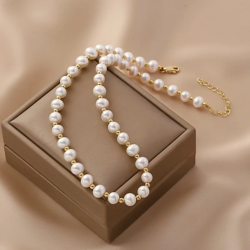 Natural freshwater pearl necklace shaped 100% pearl jewelry gift necklace female niche new fashion simple necklace