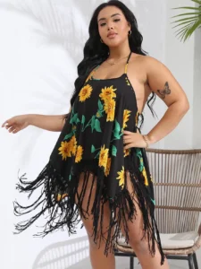 2024 New Cover Up Plus Size Bikini Women Swimsuit Cover-up Floral Bathing Suit Beach Wear Knitting Swimwear mesh Beach Dress - Image 3
