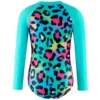 TiaoBug One-piece Kids Girls Athletic Swimsuit Long Sleeve Rash Guard Swimwear 4 to 12 Years Leopard Print Zipper Bathing Suit - Image 5
