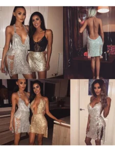 Sexy Bling Metal body chain Rhinestone summer dress women Luxury party Glitter Night club Backless diamond Mini dresses vestidos - Image 3