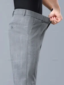 Summer Thin England Plaid Work Stretch Pants Men Business Fashion Slim Grey Black Casual Pant Man Brand Clothing Formal Trousers - Image 6