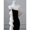 One Shoulder Slim Waist Simple Temperament Evening Dresses Flower Design Trumpet Wedding Party Vestidos Solid French Prom Dress - Image 2