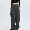 2024 Hip Hop Y2K Cargo Pants Women Streetwear Harajuku Big Pockets Casual Trousers Korean Loose High Waist Design Solid Pants