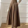 Elegant Women Faux Woolen Skirts For Office Ladies Pockets Casual Loose A-Line High Waist Midi Skirt 2023 Autumn Winter SK11