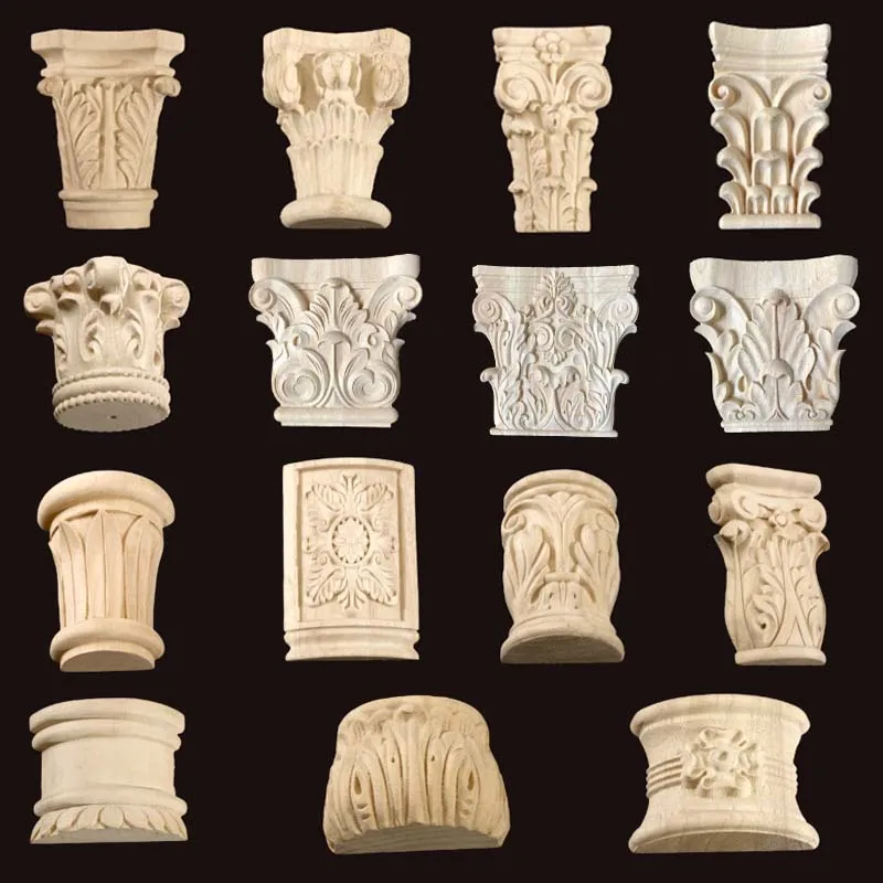 Vintag Wooden Carved Roman Column Decal Furniture Accessories Wood Carved Corner Onlay Applique Door Frame Decor Home Decoration