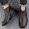 2023 New Men's Boots Designer Autumn Fashion Ankle Round Toe Snow Boots High Shoes Winter Leisure Leather Plus Velvet Warm Boots - Image 3