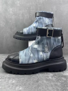 British Style Mens Cargo Boots Fashion Gothic Spliced Canvas High Top Shoes Zipper Autumn Winter Casual Motorcycle Short Boots - Image 4