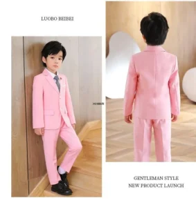 Flower Boys Pink Ceremony Party Suit Kids Formal Jakcet Pants 2PS Tuxedo Wedding Dress Children Birhtday Photograph Costume - Image 5