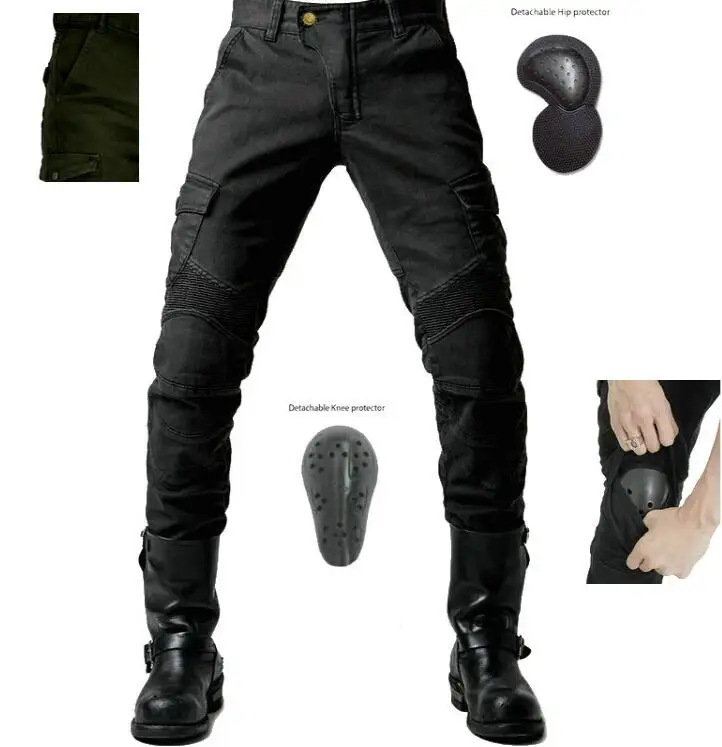 Motorcycle Riding Jeans Anti-fall Pants Protective Pants 06 Black Green trousers Send Protective Gear Men