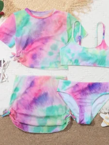 4 Pieces Bikinis Set Top & Skirt 2023 Girls Swimsuit Kids Swimwear Female Children Bathers Bathing Swimming Swim Suit Beachwear - Image 5