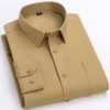 High Quality Cotton Men Dress Shirts Long Sleeve Middle-aged Luxury Plain Color Business Casual Social Male Shirt Regular Fit - Image 4