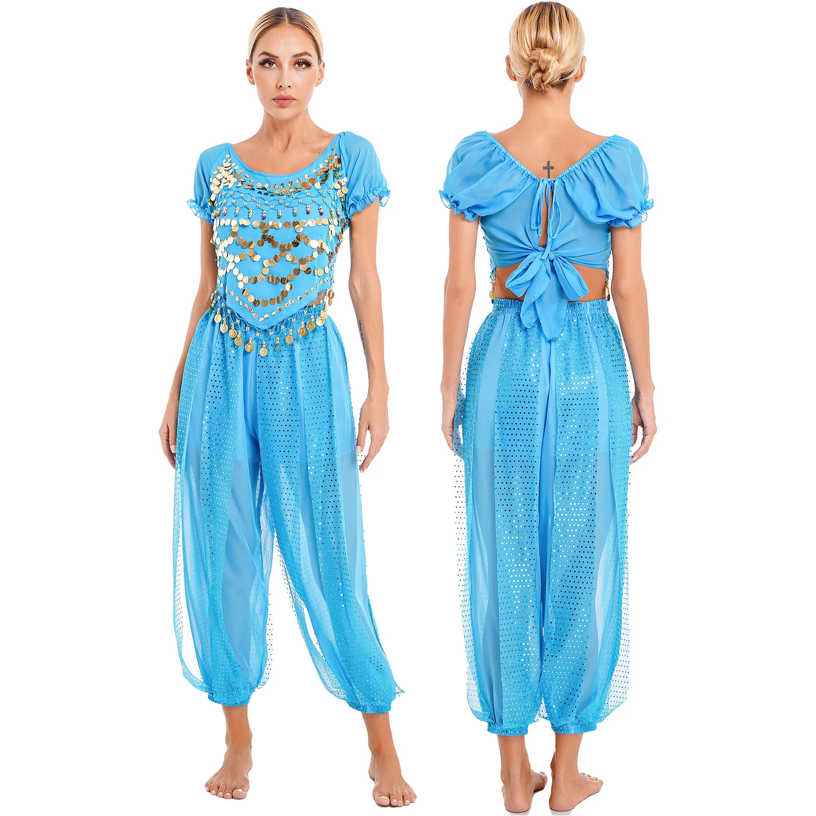 Womens Adult Belly Dance Costume Shiny Sequin Coins Beaded Tassel Bollywood India Arabian Bellydance Tops Pants Suit Dancewear