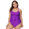 Plus Size Swimsuit Woman 2022 Summer Ruffles Tops Push Up Bikinis Solid High Waist Two Pieces Female Set Swimwear - Image 2