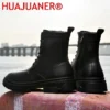 Italian Brand Designer Mens Luxury Cowboy Boots Natural Leather Platform Winter Shoes Black Ankle Boot Short Plush Botas Male - Image 3
