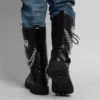 Men's Leather Motorcycle Boots Fashion Chain Mid-calf Platform Boots Gothic Belt Punk Boots for Men Designer Biker Boots Men - Image 4