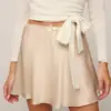 Summer Lace- Bow Tie Satin Mini Skirt Women Casual Solid Color High Waist Slim Skirts 2024 Fashion A-line Short Black Skirts
