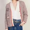 IOO Houndstooth Contrast Trim Women Cardigan 2023 Fall Spring French Pairs Fashion Sweater Knitted Top Free Shipping