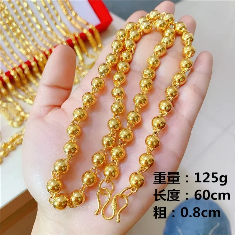 Men necklace gold 999 chain ball boss chain 18K domineering personality fashion jewelry gift for women 60cm