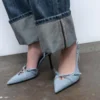 TRAF Female Denim Heels Women 2024 Retro Cross Straps Pumps Fashion Ladies Sexy High Heeled Shoes Pointed Slingbacks Heels - Image 6
