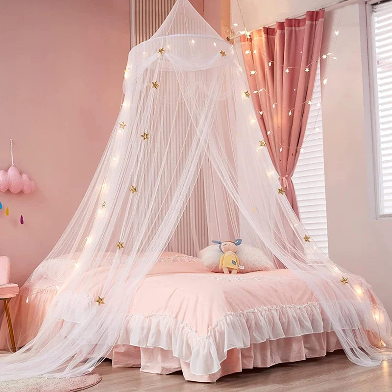 Children's Hung Dome Mosquito Net Ceiling Tent Girls Princess Star Bed Canopy Kids Reading Bed Curtain for Twin Full Queen Bed