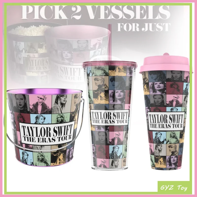 Original The Eras Tour Theme Cup Popcorn Bucket Taylors Swift Double Layer Cup Popcorn Bucket Swiftie Coffee Juice Cup