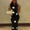 Joskaa Elegant 3D Flower Black Dress Women Sexy One Piece Backless Holiday Maxi Dresses 2024 Summer Streetwear Club Vestidos