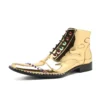Gold Blue Patent Leather Spikes side Zip Lace-Up Boots Breathable Designer Man Shoes Gentleman Casual Zapatos para hombres - Image 3