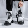 men luxury fashion genuine leather boots black white brand designer shoes stage nightclub motorcycle boot high platform botas - Image 2