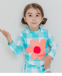 Children's swimsuit girl split new long sleeve shorts sunscreen quick drying medium large kid size hot spring swimsuit - Image 5