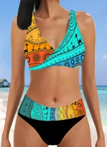New Summer Women's Two-piece White Graffiti Striped Swimsuit Sexy Holiday Beach Bikini Set S-5XL - Image 6