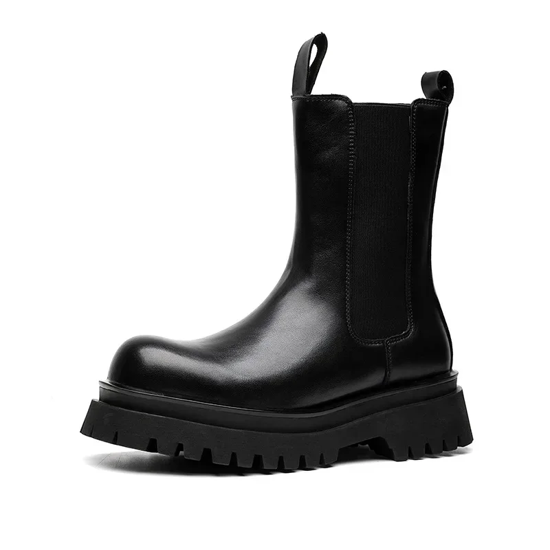 Designer Smoke Boots for Men High Top English Style Platform Shoes Male Fashion Casual Soft Leather Black Ankle Botines Hombre