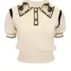 2024 Summer Stylish Sweater Women Knit T-shirt Pullovers Cat Embroidery Short Sleeve Tees Tops Fashion Chic Ladies Knitwear