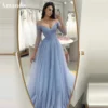 Amanda Baby Blue A-line Evening Dress Long Sleeve Prom Dress 2023 Sexy V-neck Party Dress Elegant Tulle Prom Gown - Image 6