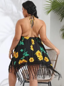 2024 New Cover Up Plus Size Bikini Women Swimsuit Cover-up Floral Bathing Suit Beach Wear Knitting Swimwear mesh Beach Dress - Image 6