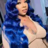 Navy Blue 13x4 Lace Front Body Wave Human Hair Wigs Brazilian Blue Colored HD Transparent Lace Front Wigs For Women Pre Plucked