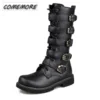 Men's Leather Motorcycle Boots Mid-calf Military Combat Boots Gothic Belt Punk Boots Tactical Army Shoes Autumn Winter Plus Size - Image 5