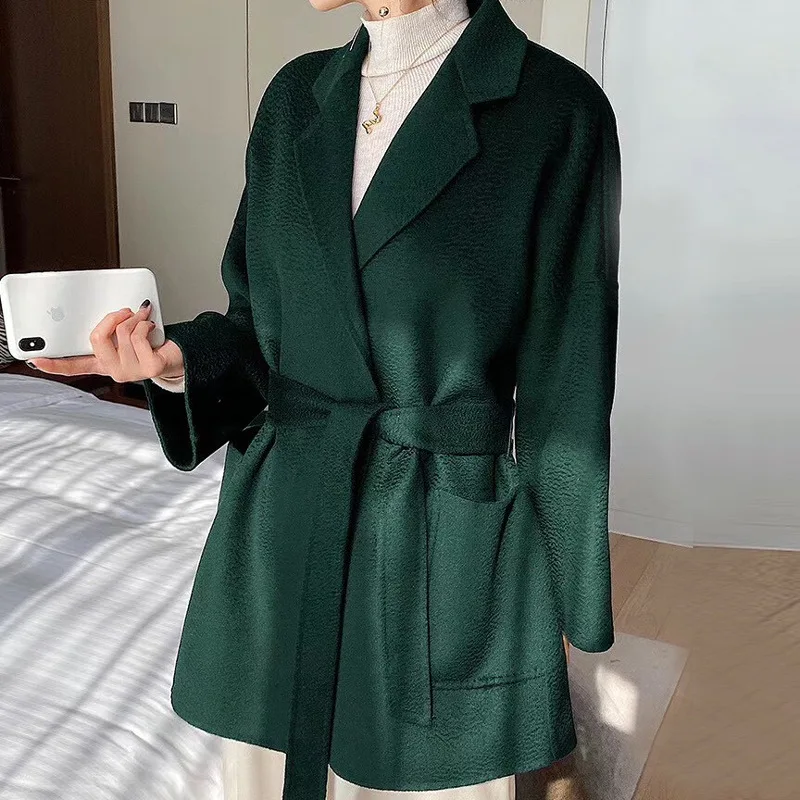 2024 Autumn/Winter New Brand High end Water Wave Pattern Double sided Cashmere Coat Women's Loose Flip Collar Women's Wool Coat
