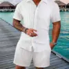 Summer men's fashion trend Sports fitness casual shirt solid color loose short sleeve shorts beach men's suit