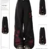 Women's Black Gothic Baggy Jeans Harajuku Y2k Aesthetic Butterfly Denim Trousers Korean Jean Pants Vintage 2000s Trashy Clothes