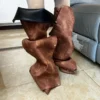 High Heel Long Boots for Women High Botte Winter Boots Shoes for Botas Mujer Thin Heeled Pointed Denim Boots Metal Button Shoes - Image 6