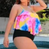 2022 New Tie Dye Print Set of Two Fashion Pieces for Women Separate Swimsuit Plus Size Women's Swimsuit Large Size Bathing Suit - Image 2