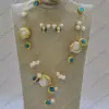 Z12774 Set White Round Pearl Gold-Plated Bead Blue Murano Glass Necklace Bracelet Earring