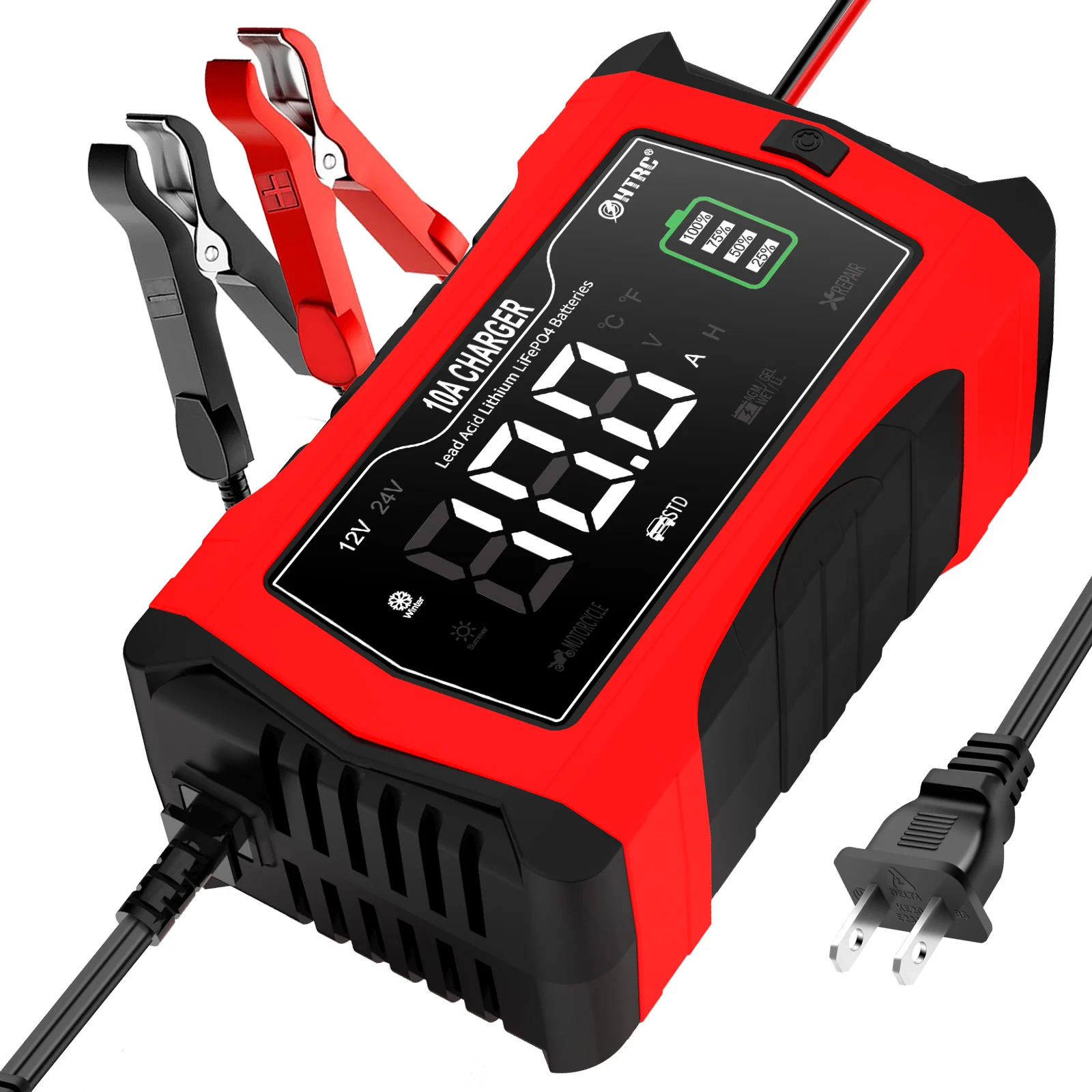 HTRC 10A 12V 24V Car Battery Charger For Lithium LiFePO4 AGM GEL Lead-Acid Batteries Car Motorcycle Charger Automatic Charging