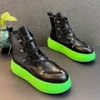 Men Fashion Genuine Leather Metal Decoration Boots Spring Summer Autumn Luxury Designer Youth Trending Hip Hop High Top Sneakers - Image 2