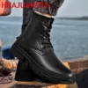 Italian Brand Designer Mens Luxury Cowboy Boots Natural Leather Platform Winter Shoes Black Ankle Boot Short Plush Botas Male - Image 4