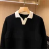 Spring Autumn Knitting Polo Shirt Men Turn-down Collar Solid Stripe Slim Fits Tops Ice Silk High Quality Pullover Tee Shirts - Image 5