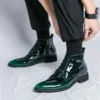 Fashion Design Pink Men High Top Wedding Shoes Leather Bright Chelsea Boots For Man Flat Lace-up Men's Pointed Boots Big Size 47 - Image 4