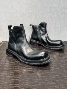 Gothic Vintage Mens Horsehide Genuine Leather Boots Zipper Motorcycle Short Boots Spring Autumn High Quality Handmade Shoes Male - Image 4