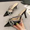 New Glitter Rhinstones Women Pumps Mules Crystal Bowknot Green Satin Summer Lady Shoes Stripper High Heels Party Prom Shoes - Image 3