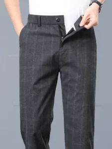 Summer Thin England Plaid Work Stretch Pants Men Business Fashion Slim Grey Black Casual Pant Man Brand Clothing Formal Trousers - Image 5